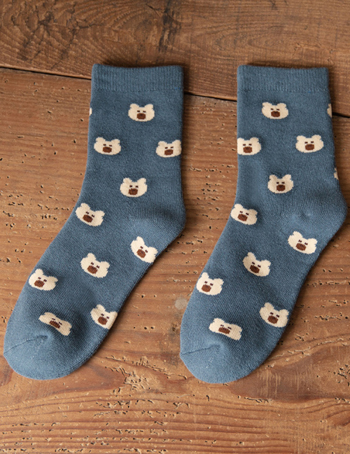 Fashion Blue Full Body Bear Bear Embroidered Tube Socks