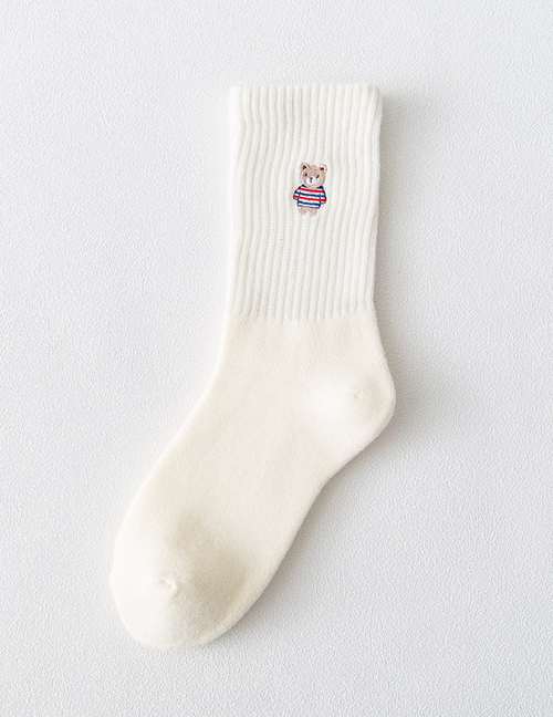 Fashion White Bear Embroidered Thick Tube Socks
