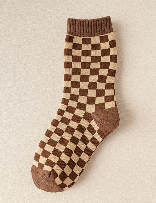 Fashion Checkered Check Embroidered Cotton Tube Socks
