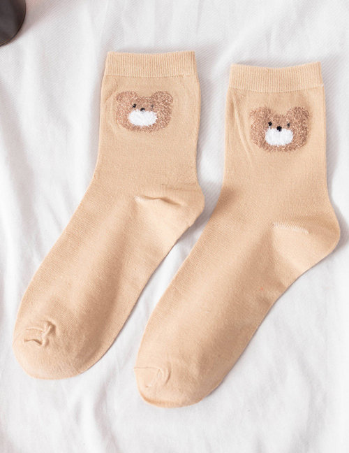 Fashion Khaki Bear Bear Embroidered Tube Socks