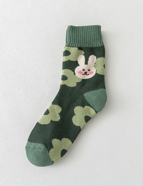 Fashion Big Flower And Little Bunny Cotton Geometric Print Cotton Socks