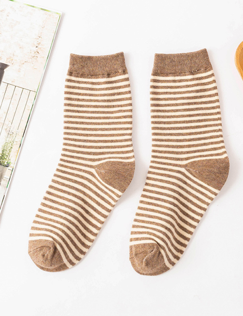 Fashion Khaki Cotton Striped Tube Socks