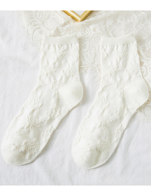 Fashion Milky White Modern Floral Cotton Socks