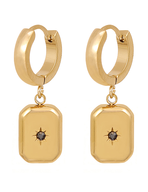 Fashion Golden-2 Titanium Steel Diamond-studded Square Starburst Ear Ring