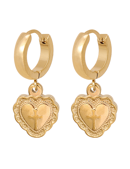 Fashion Golden-2 Titanium Steel Love Heart Pattern Cross Earrings