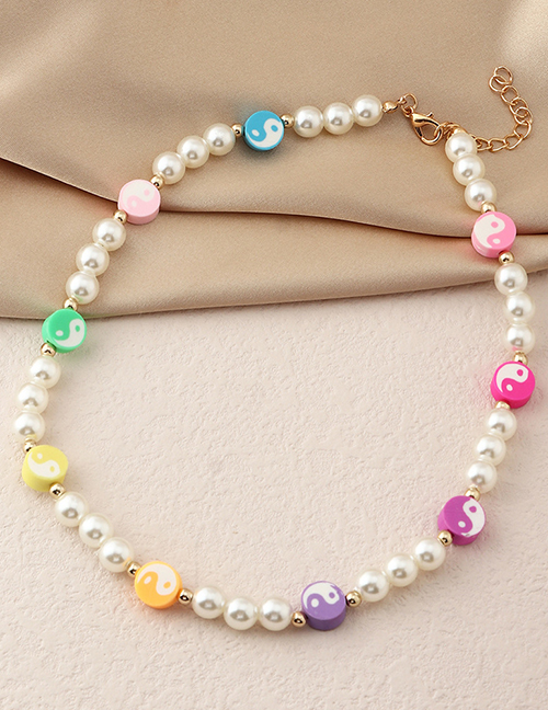 Fashion Color Pearl Beaded Soft Pottery Tai Chi Necklace