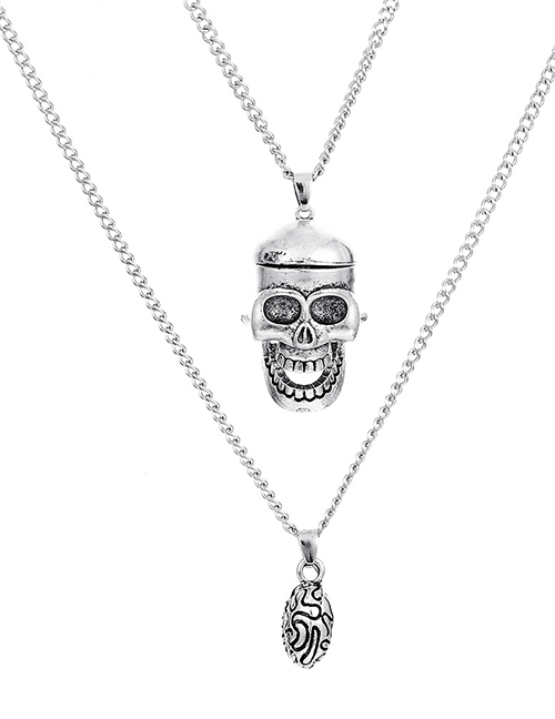 Fashion Silver Alloy Skull Double-layer Necklace