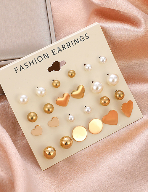 Fashion Gold Love Pearl Stud Earring Set