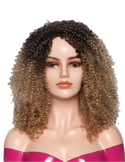 Fashion Black Gradient Yellow 9619 African Gradient Small Volume Chemical Fiber Wig