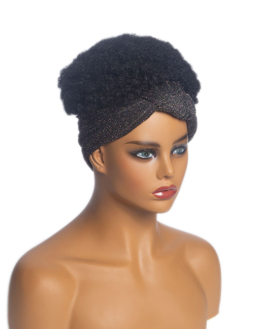 Fashion Black African Small Curly Hair With Wig Headgear