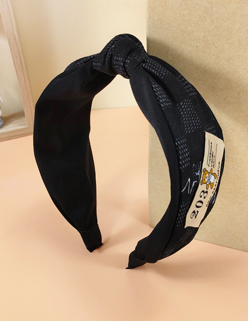 Fashion Black Checked Bear Patch Knotted Headband