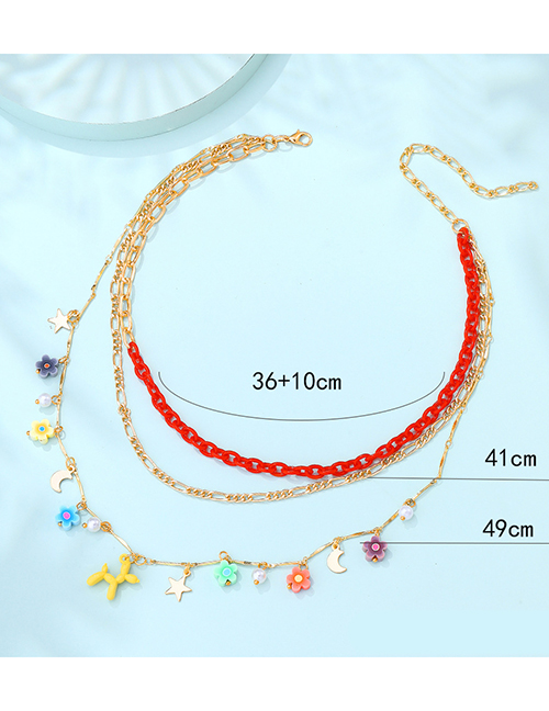 Fashion 17# Soft Ceramic Flower Stitching Chain Geometric Multi-layer Necklace