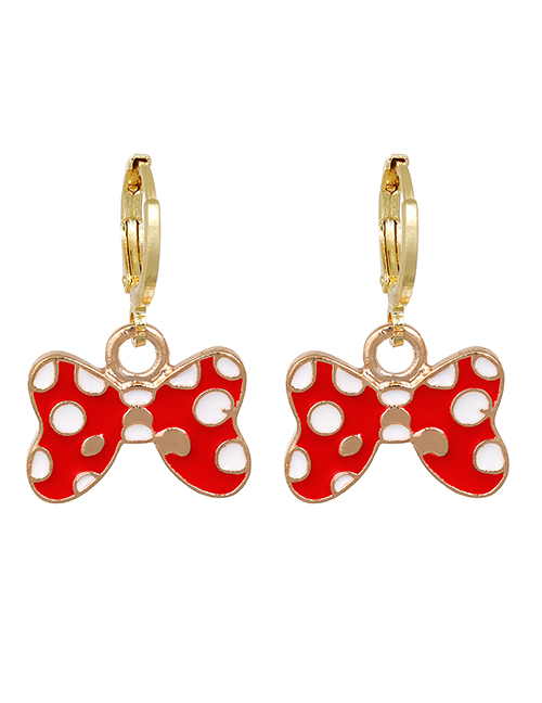 Fashion Red Alloy Drop Oil Bow Earrings