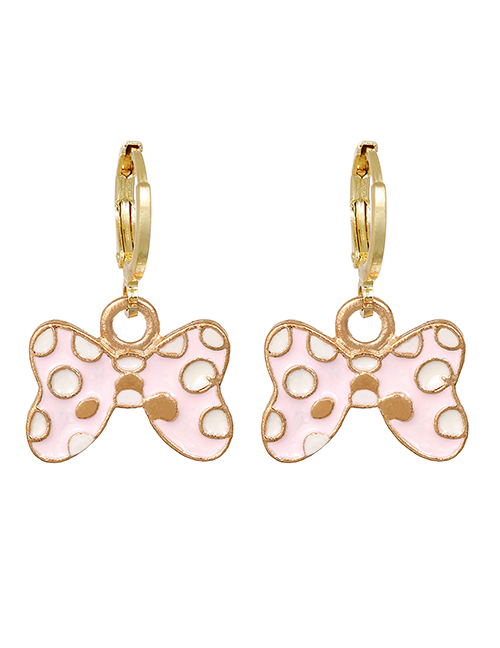 Fashion Light Pink Alloy Drop Oil Bow Earrings