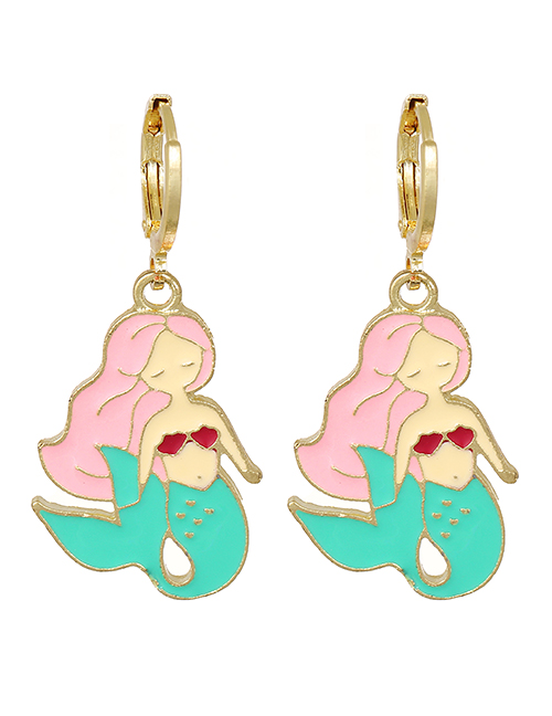 Fashion Pink Alloy Drip Oil Mermaid Ear Ring