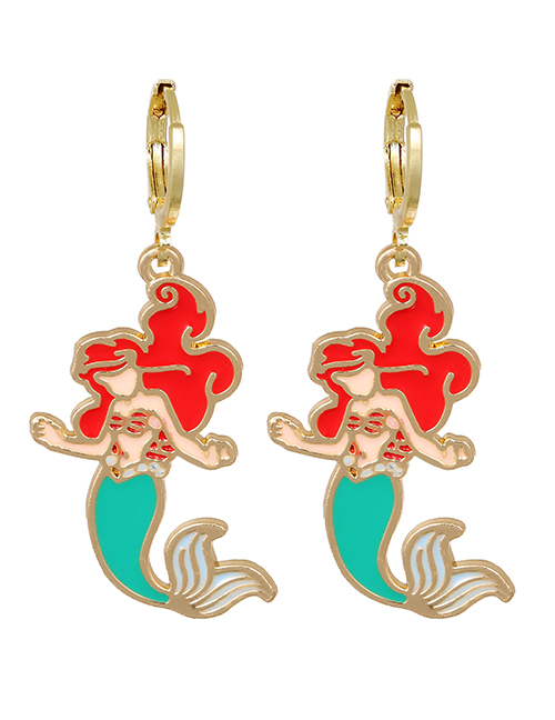 Fashion Red Alloy Drip Oil Mermaid Ear Ring