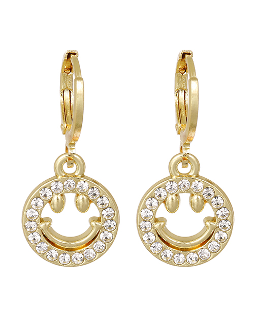 Fashion Gold Alloy Inlaid Zirconium Smiley Earrings