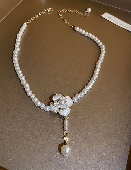 Fashion Pearl Flowers Diamond And Pearl Beaded Flower Necklace