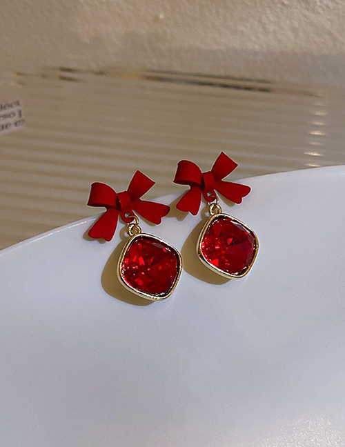 Fashion 38#red Flocking Bowknot Hair Ball Square Star Love C-shaped Geometric Stud Earrings
