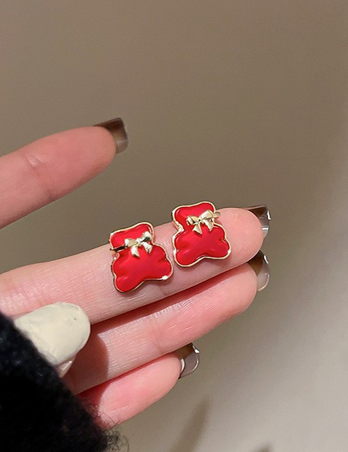 Fashion 45#little Bear (real Gold Color Plating) Flocking Bowknot Hair Ball Square Star Love C-shaped Geometric Stud Earrings
