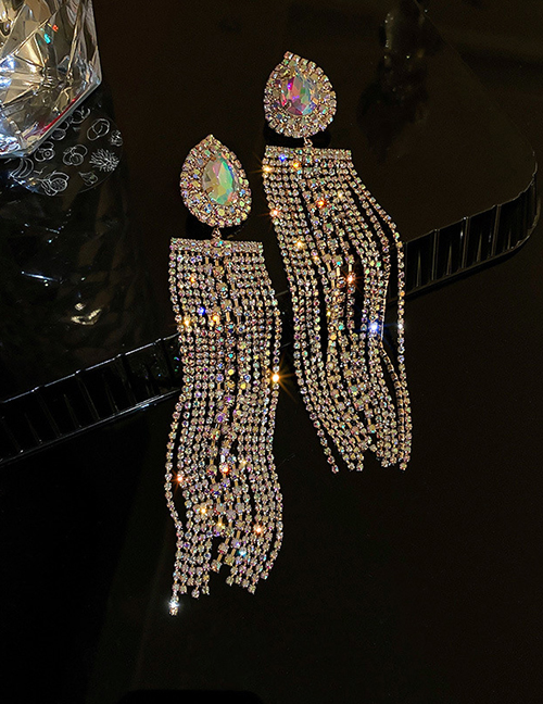 Fashion Color Gold Color Tassel Water Drop Diamond Tassel Earrings