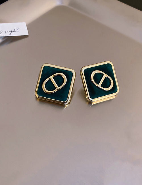 Fashion Green Flocking Geometric Square Letter Earrings