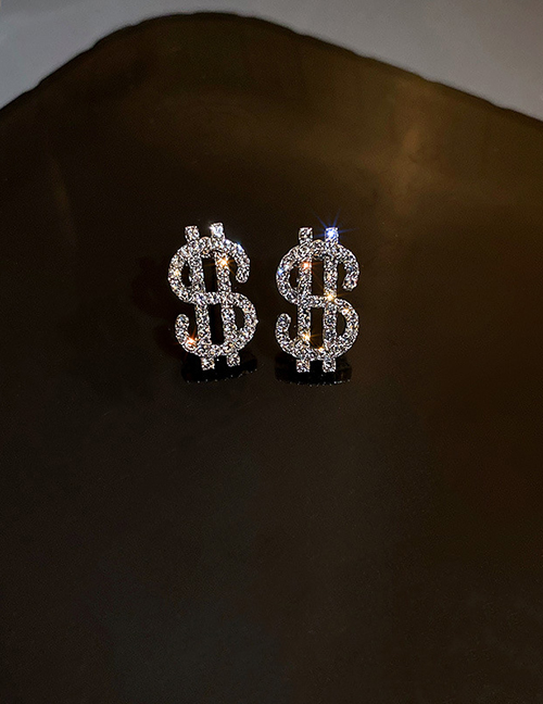 Fashion Silver Color Alloy Diamond-studded Dollar Stud Earrings