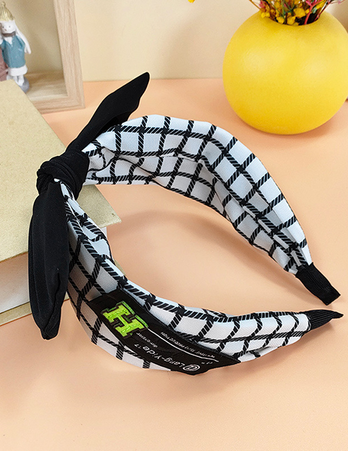 Fashion Black And White Plaid H-label Bow Headband