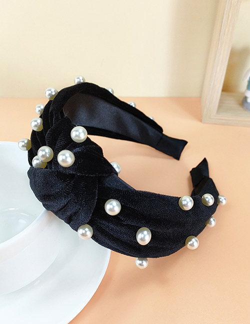Fashion Black Velvet Pearl Knotted Headband