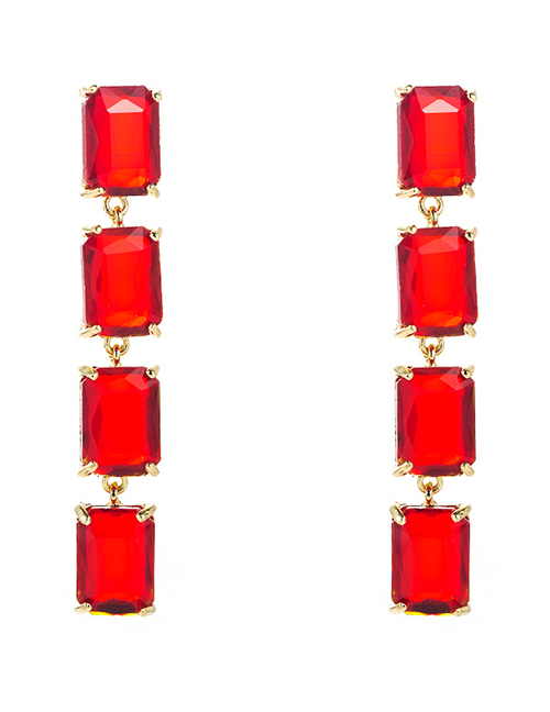 Fashion Red Alloy Inlaid Square Diamond Earrings