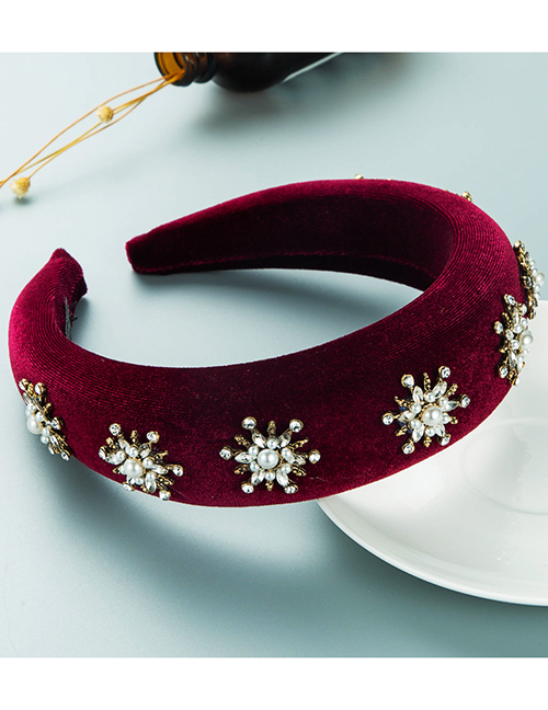 Fashion Red Fabric Diamond-studded Broad-brimmed Headband