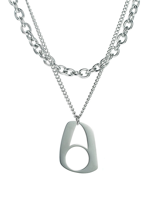 Fashion Silver Color Titanium Steel Geometric Double Necklace