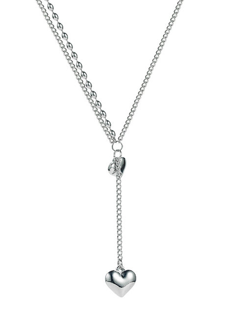 Fashion Silver Color Titanium Steel Double Heart Necklace