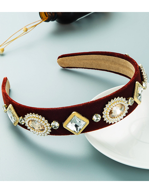 Fashion Red Fabric Diamond-studded Pearl Wide-brimmed Headband