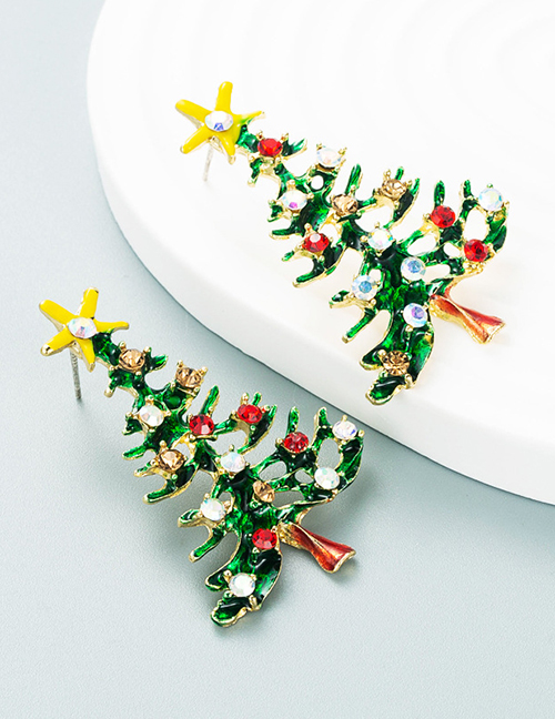 Fashion Christmas Tree Alloy Oil Drop Diamond Christmas Tree Earrings
