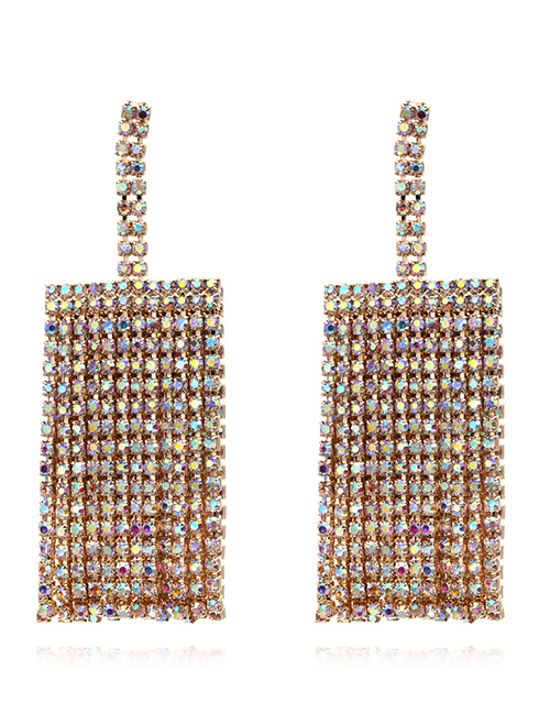 Fashion Gold Color Ab Diamond Metal Flashing Diamond Tassel Earrings