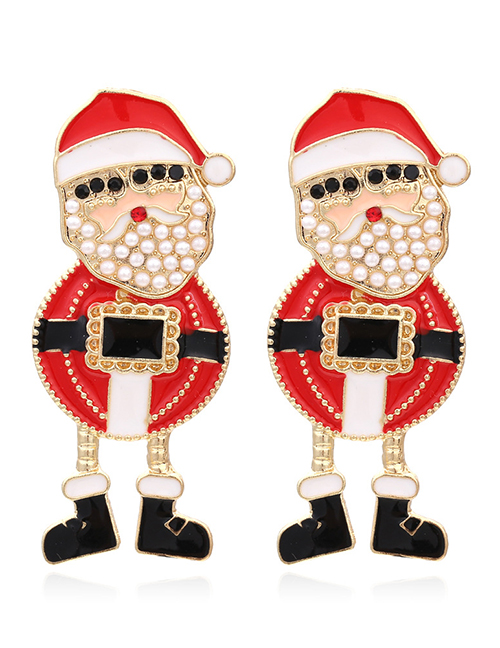 Fashion Color Mixing Alloy Inlaid Pearl Santa Stud Earrings