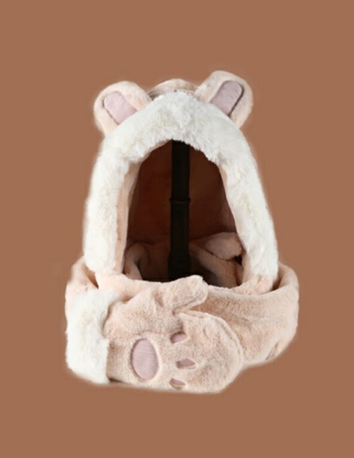 Fashion Beige Three-piece Cotton Bunny Hooded Bib And Gloves