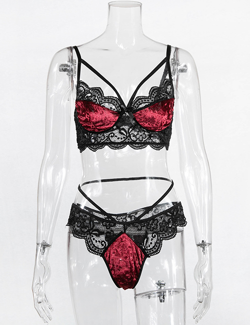Fashion Red Wine Lace Perspective Underwear Set
