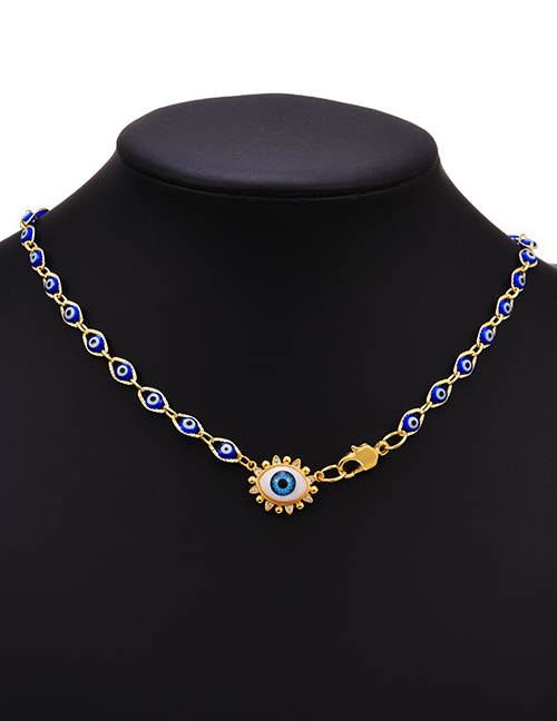 Fashion Navy Blue Copper Drop Oil Inlaid Zirconium Eyes Lobster Clasp Necklace
