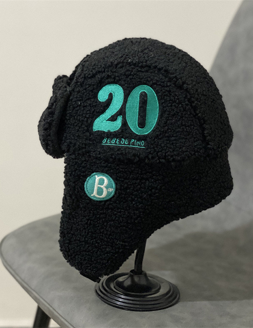 Fashion Black Lamb Wool Digital Embroidery Ear Protection Lei Feng Hat
