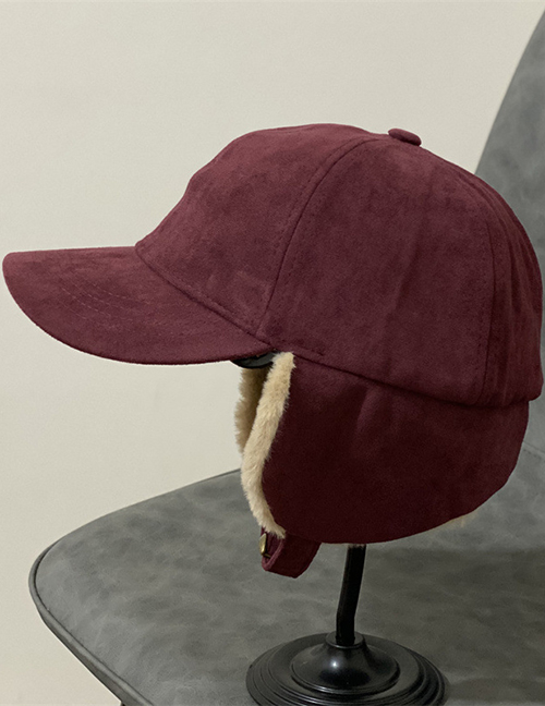 Fashion Red Wine Suede Ear Protection Baseball Cap