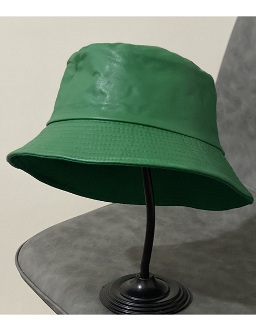 Fashion Green Pu Leather Fisherman Hat