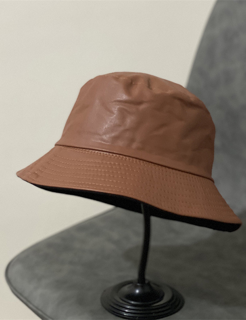 Fashion Brown Pu Leather Fisherman Hat