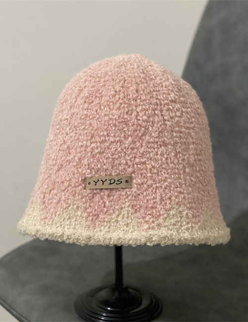 Fashion Pink Plush Color Patched Fisherman Hat