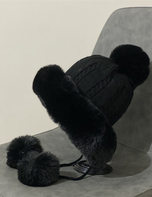 Fashion Black Woolen Knit Wool Ball Ear Protection Toe Cap