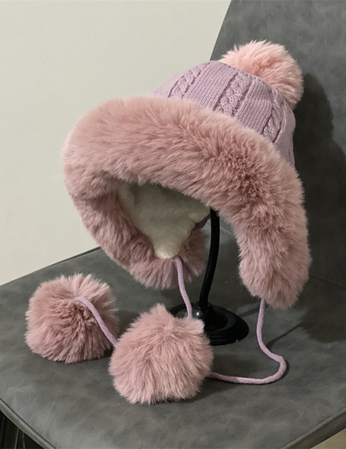 Fashion Pink Woolen Knit Wool Ball Ear Protection Toe Cap