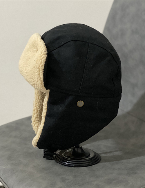 Fashion Black Cotton Lamb Hair Lei Feng Hat