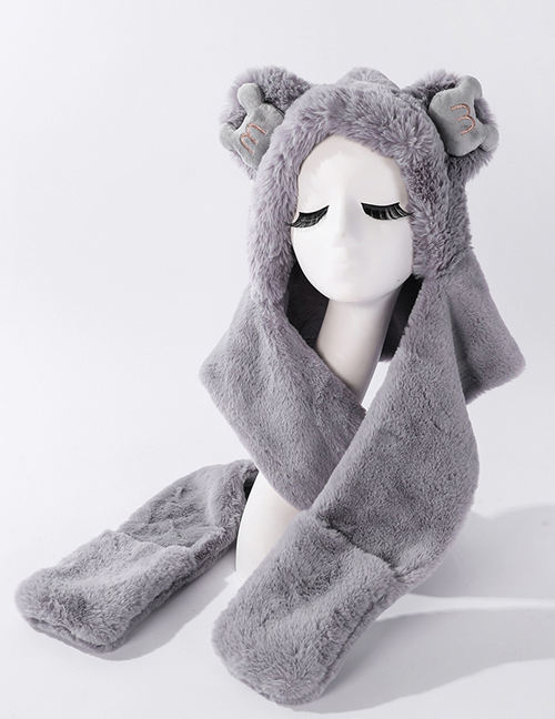 Fashion Grey Bear Scarf And Gloves All-in-one Plush Three-piece Suit