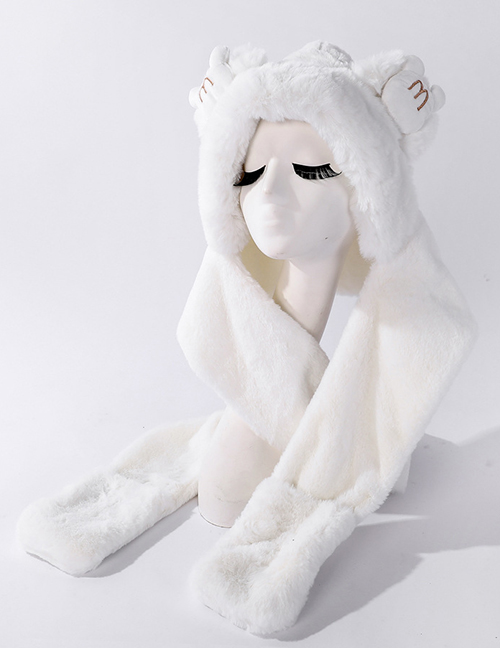 Fashion Milky White Bear Scarf And Gloves All-in-one Plush Three-piece Suit